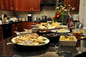 Thanksgiving Dinner The line of food at my cousins house